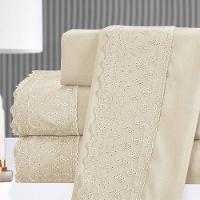 Kit Cobre Leito E Lençol Casal Melody Dupla Face 7 Peças - Palha - 100% Poliéster - 4