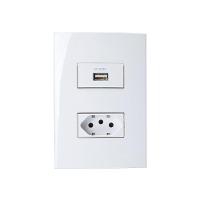 Tomada Usb-a 1a 5w E Tomada 2p+t 10a Margirius Sleek Com Placa 4x2 Branca - 1