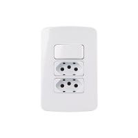 Interruptor Simples 10a E Tomada Dupla 2p+t 20a Margirius B3 Com Placa 4x2 Branco Branco - 1