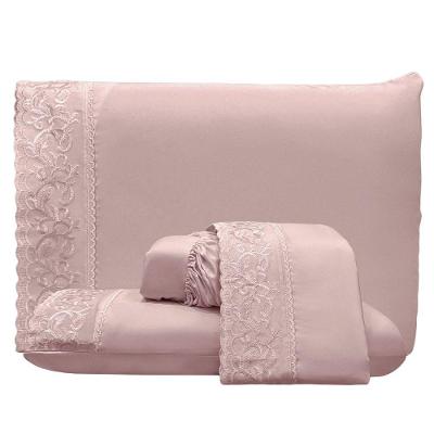 Jogo De Cama Lençol Casal Top Line 4 Peças - Rosê - 100% Poliéster