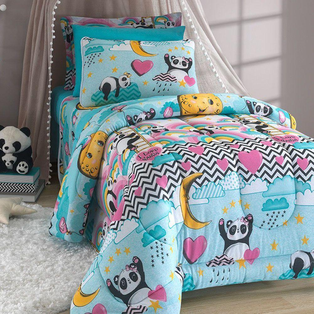 Edredom Mymo Solteiro Dupla Face Malha Panda - 100% Algodão - 1