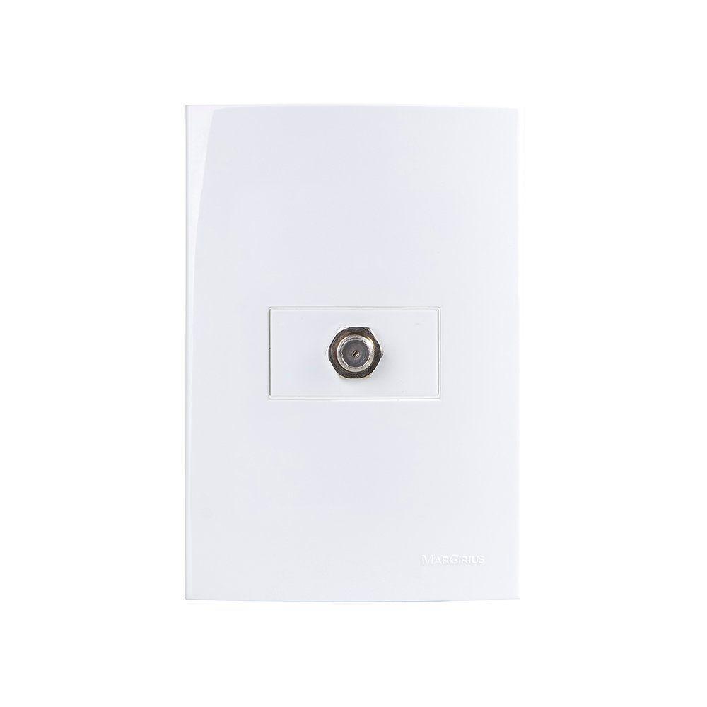 Tomada Antena De Tv Margirius Sleek Para Cabo Coaxial Com Placa 4x2 Branca - 1