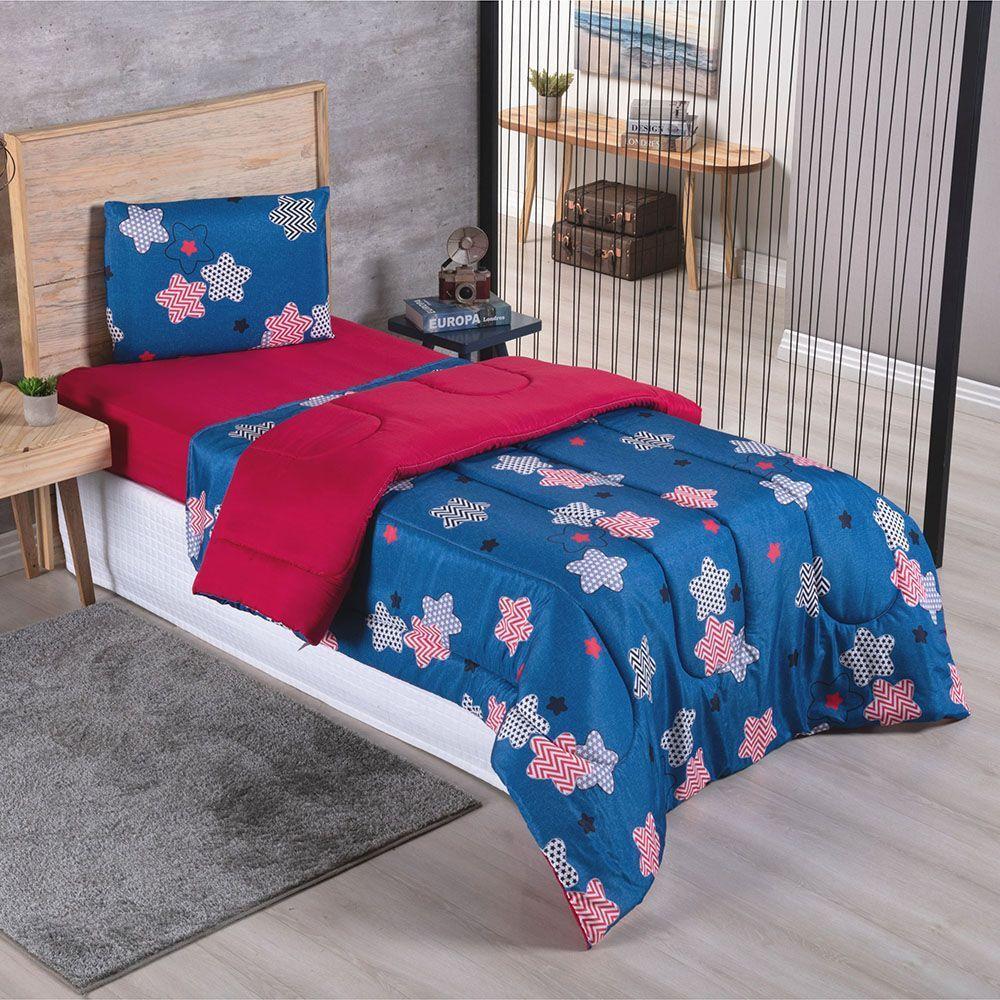 Kit Coordenado Edredom Com Lençol Solteiro Alegria - Star - 100% Poliéster - 2