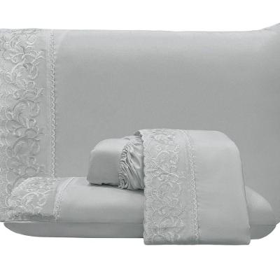 Jogo De Cama Lençol Queen Top Line 4 Peças - Cinza - 100% Poliéster