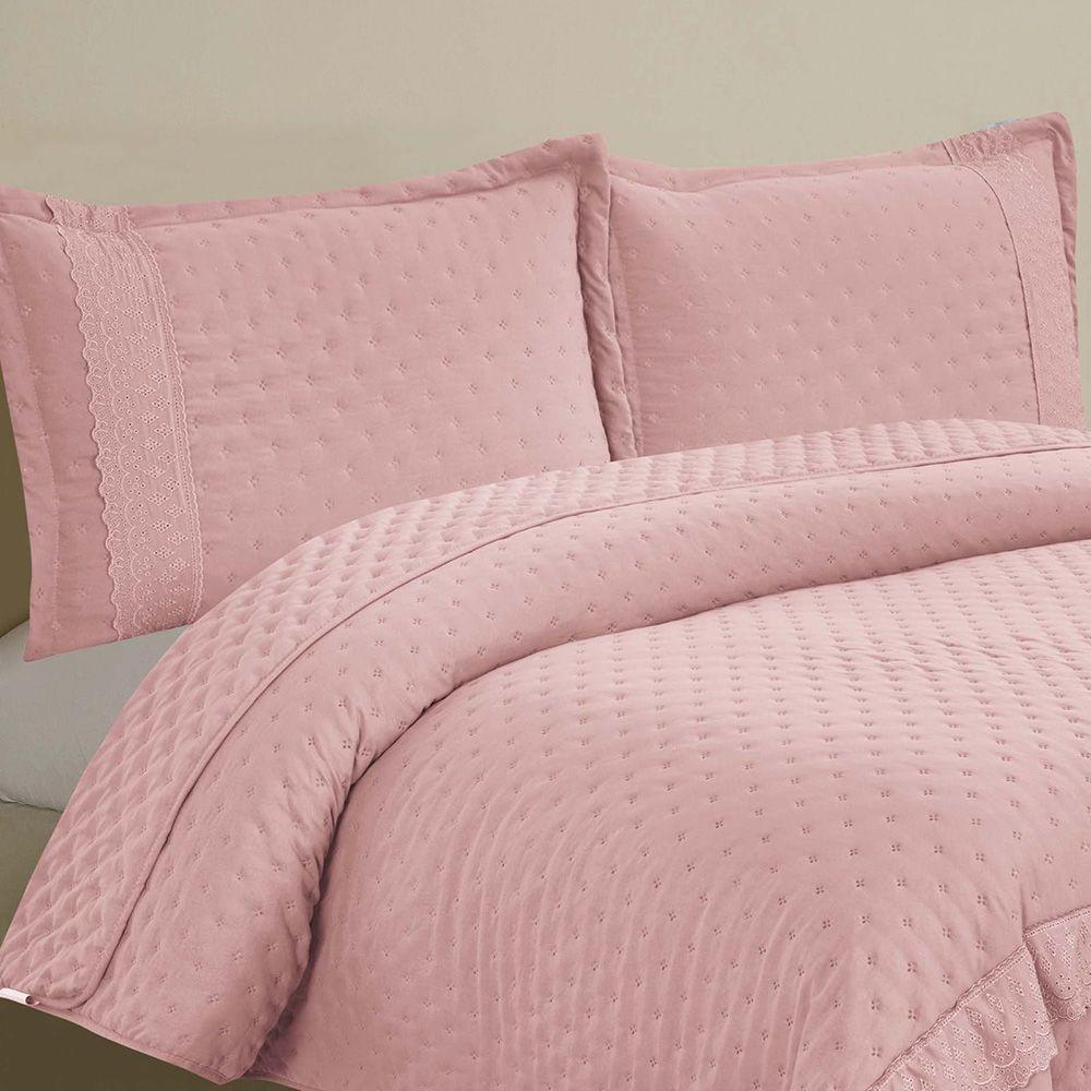 Kit Cobre Leito Colcha Jovial Casal Dupla Face 3 Peças - Rosê - 100% Poliéster - 2