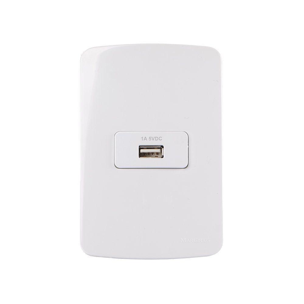 Tomada Carregador Usb-a Margirius B3 1a 5w Com Placa 4x2 Branca - 1