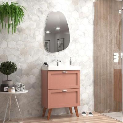 Gabinete Para Banheiro Com Cuba E Espelho Organico 60cm Retro Mdf Rosa Milano - On Móveis