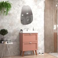 Gabinete Para Banheiro Com Cuba E Espelho Organico 60cm Retro Mdf Rosa Milano - On Móveis - 1