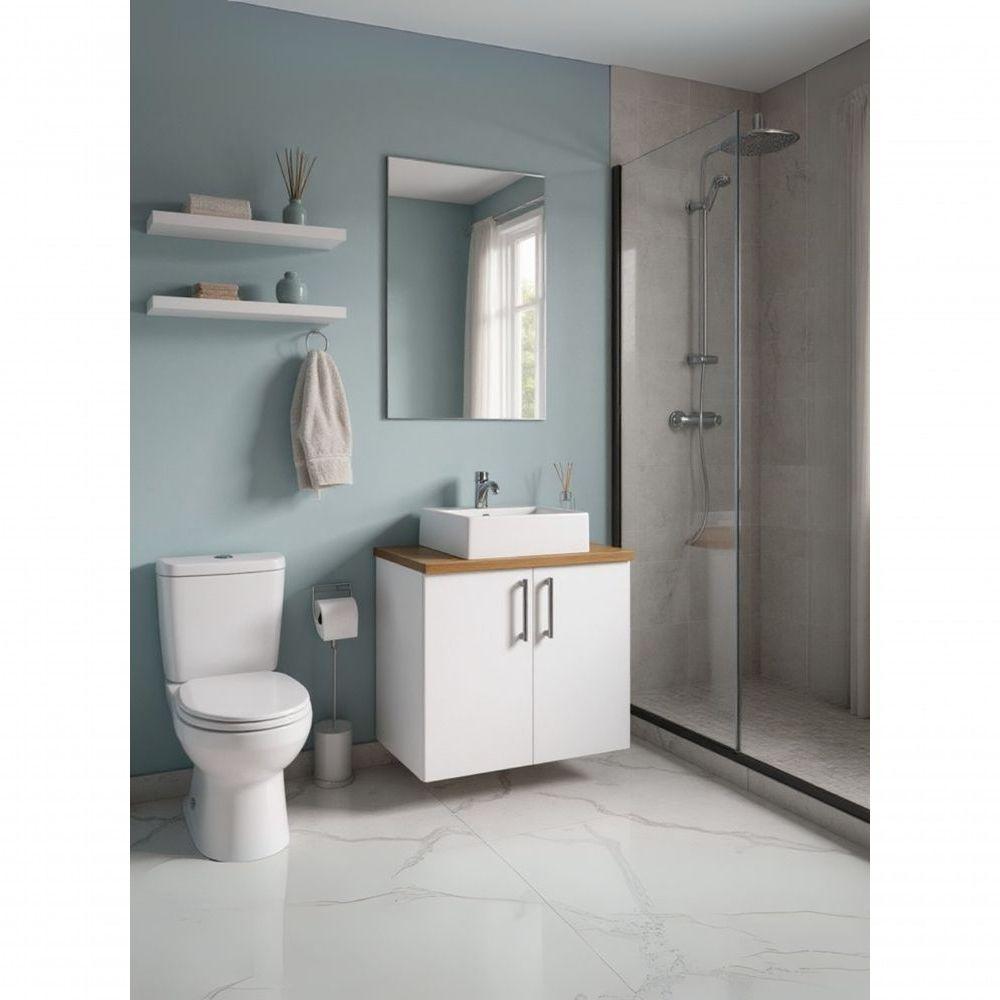 Gabinete Para Banheiro Com Cuba E Espelho 60cm Mdf Freijo Com Branco Paris - On Móveis - 4