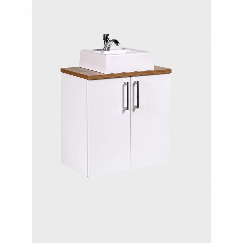 Gabinete Para Banheiro Com Cuba E Espelho 60cm Mdf Freijo Com Branco Paris - On Móveis - 9