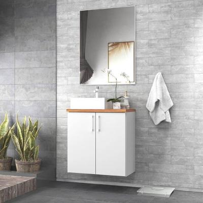 Gabinete Para Banheiro Com Cuba E Espelho 60cm Mdf Freijo Com Branco Paris - On Móveis