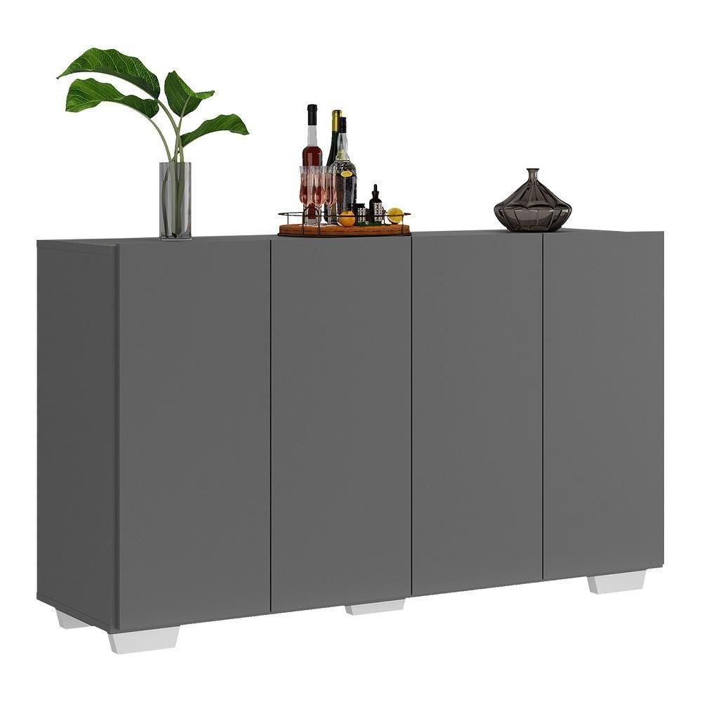 Aparador Buffet 4 Portas Com Pés Quadrados Veneza Multimóveis V3557 Grafite/Branco Grafite/Branco - 1