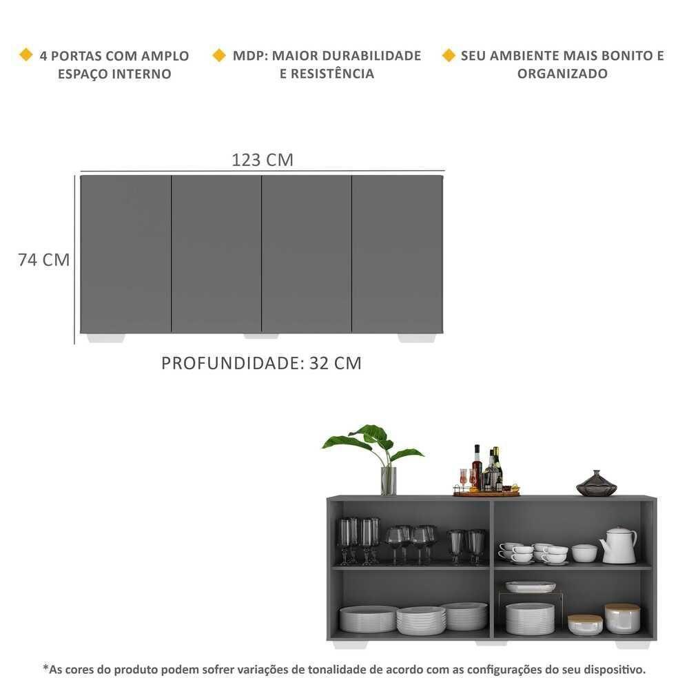 Aparador Buffet 4 Portas Com Pés Quadrados Veneza Multimóveis V3557 Grafite/Branco Grafite/Branco - 5