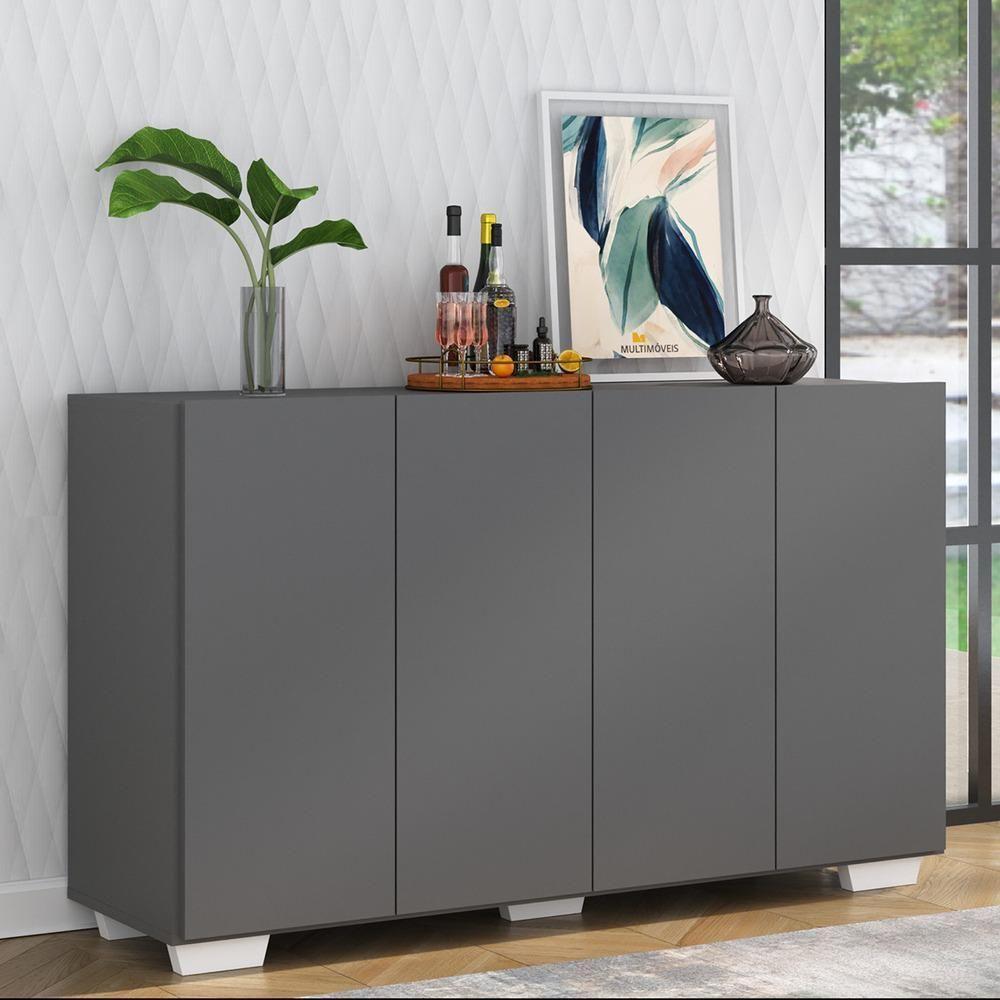 Aparador Buffet 4 Portas Com Pés Quadrados Veneza Multimóveis V3557 Grafite/Branco Grafite/Branco - 6