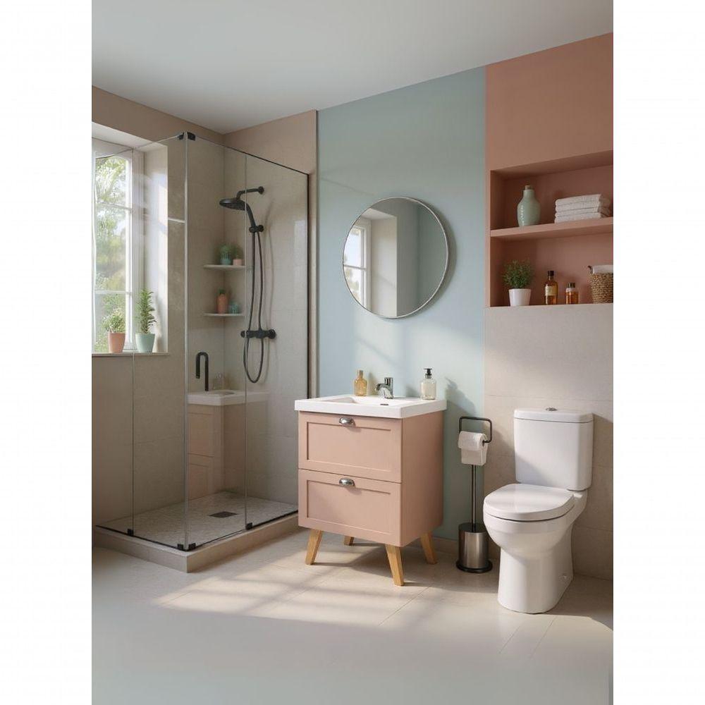 Gabinete Para Banheiro Com Cuba E Espelho Redondo 60cm Retro Mdf Rosa Milano - On Móveis - 8