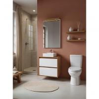 Gabinete Para Banheiro Com Cuba E Espelheira Com Led 60cm Mdf Freijo Com Branco Dubai - On Móveis