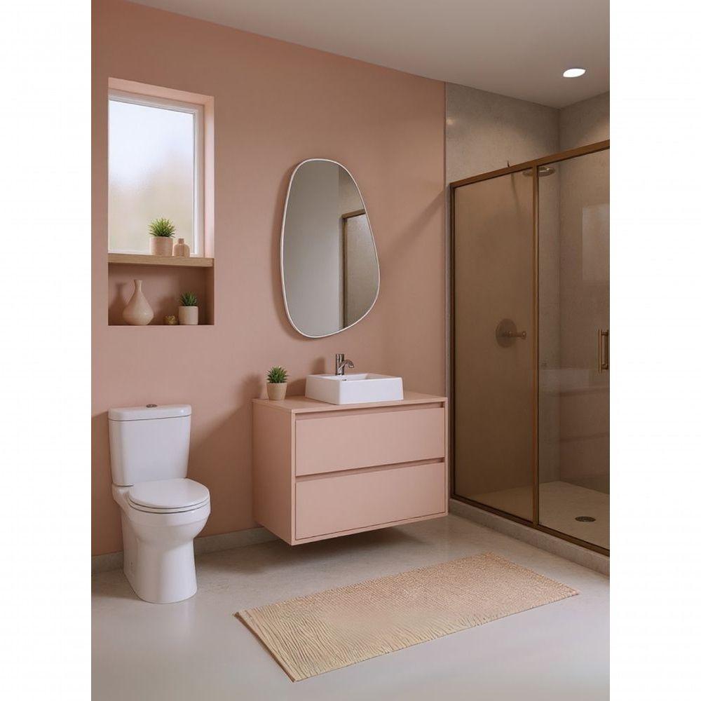 Gabinete Para Banheiro Com Cuba E Espelheira Organica 80cm Mdf Rosa Dubai - On Móveis - 1