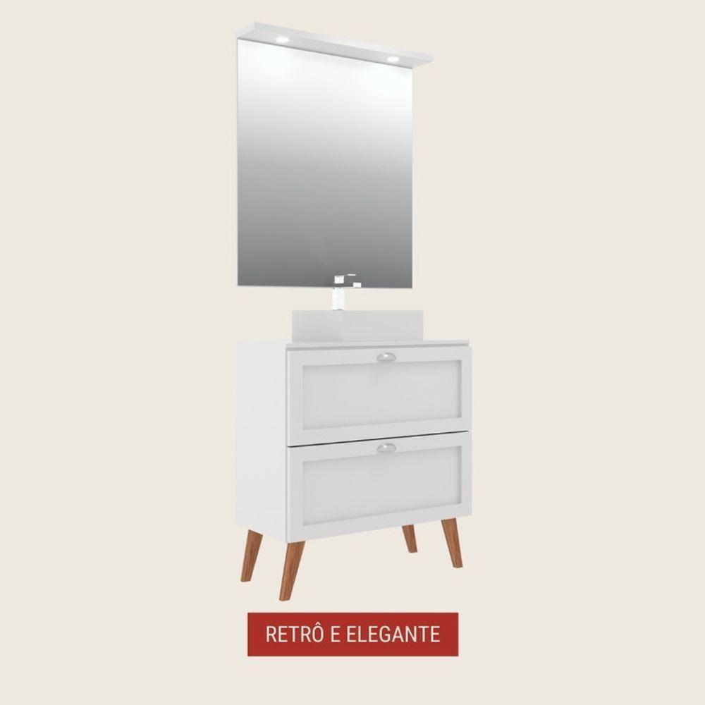 Gabinete Para Banheiro Com Tampo Cuba E Espelho 80cm Retro Mdf Branco Milano - On Móveis - 3