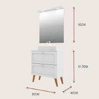 Gabinete Para Banheiro Com Tampo Cuba E Espelho 80cm Retro Mdf Branco Milano - On Móveis