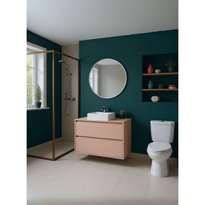 Gabinete Para Banheiro Com Cuba E Espelho Redondo 80cm Mdf Rosa Dubai - On Móveis