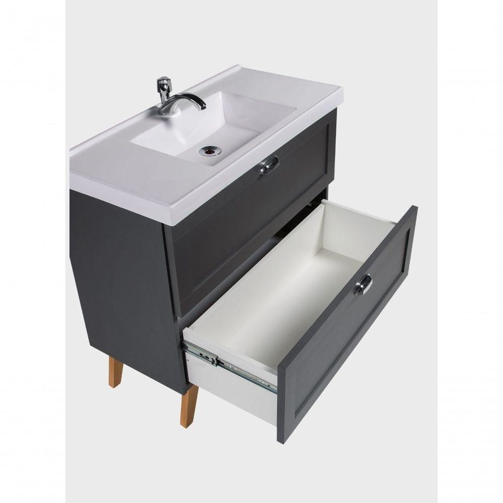 Gabinete Para Banheiro Com Cuba E Espelho Organico 80cm Retro Mdf Grafite Milano - On Móveis - 9