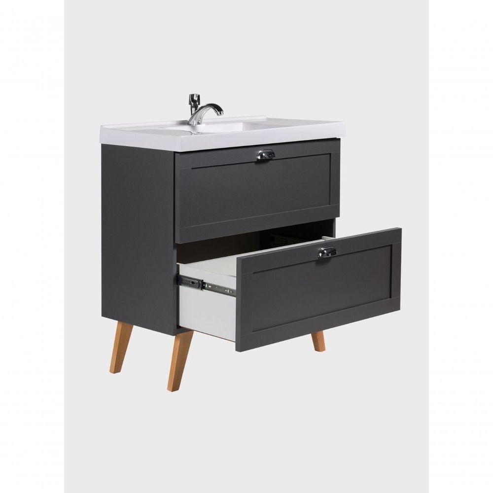 Gabinete Para Banheiro Com Cuba E Espelho Organico 80cm Retro Mdf Grafite Milano - On Móveis - 10