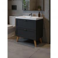 Gabinete Para Banheiro Com Cuba E Espelho Organico 80cm Retro Mdf Grafite Milano - On Móveis - 2