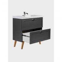 Gabinete Para Banheiro Com Cuba E Espelho Organico 80cm Retro Mdf Grafite Milano - On Móveis - 10