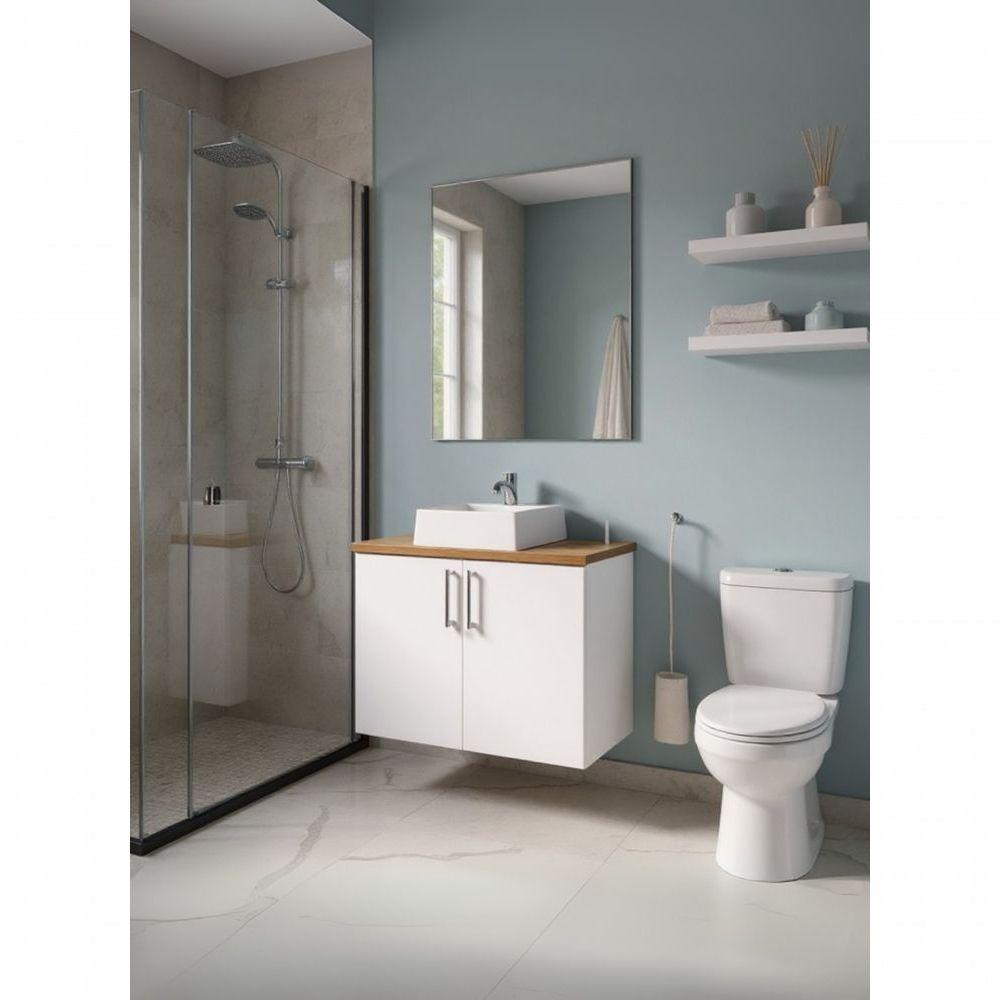 Gabinete Para Banheiro Com Cuba E Espelho 80cm Mdf Freijo Com Branco Paris - On Móveis - 4