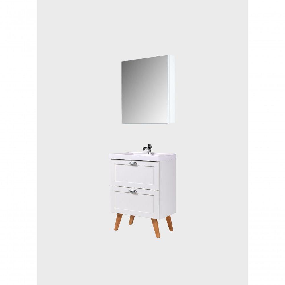 Gabinete Para Banheiro Com Cuba E Armario 60cm Retro Mdf Branco Milano - On Móveis - 5