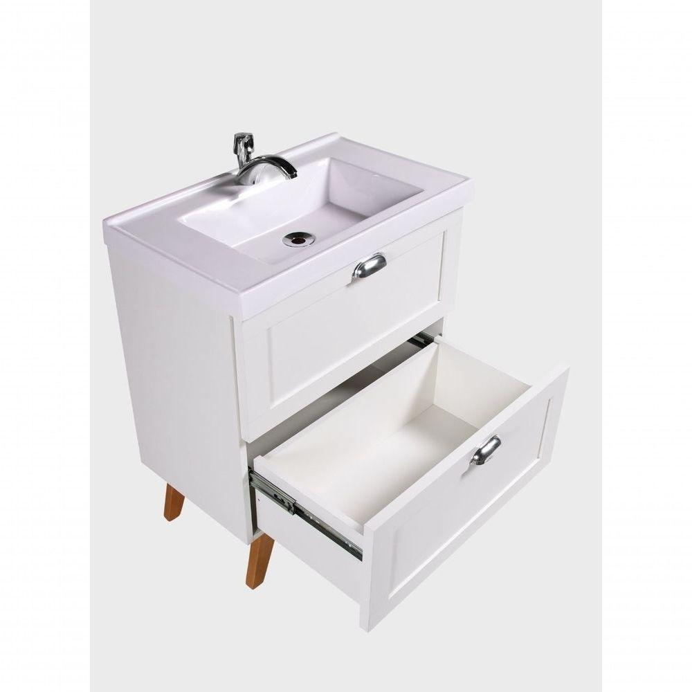 Gabinete Para Banheiro Com Cuba E Armario 60cm Retro Mdf Branco Milano - On Móveis - 9