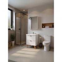 Gabinete Para Banheiro Com Cuba E Armario 60cm Retro Mdf Branco Milano - On Móveis - 1