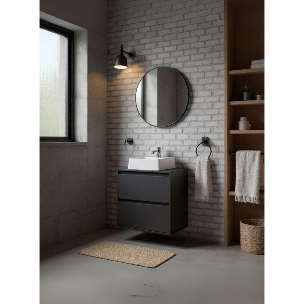 Gabinete Para Banheiro Com Cuba E Espelho Redondo 60cm Mdf Grafite Dubai - On Móveis - 1