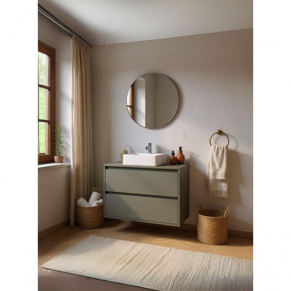 Gabinete Para Banheiro Com Cuba E Espelho Redondo 80cm Mdf Verde Dubai - On Móveis - 1