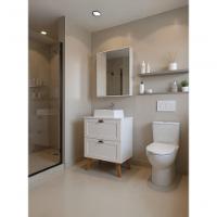 Gabinete Para Banheiro Com Tampo Cuba E Armario 60cm Retro Mdf Branco Milano - On Móveis - 8