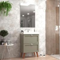 Gabinete Para Banheiro Com Cuba E Espelho 60cm Retro Mdf Verde Milano - On Móveis - 1