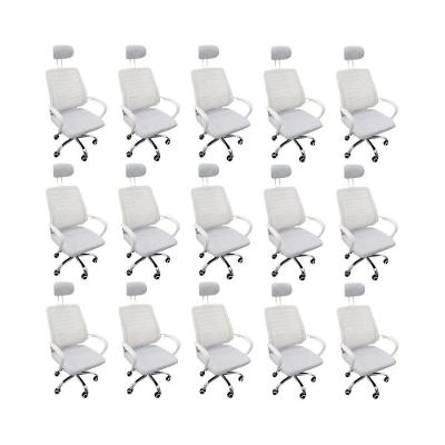 Kit 15 Cadeiras Escritório Diretor Tela Mesh Com Encosto De Cabeça Branco