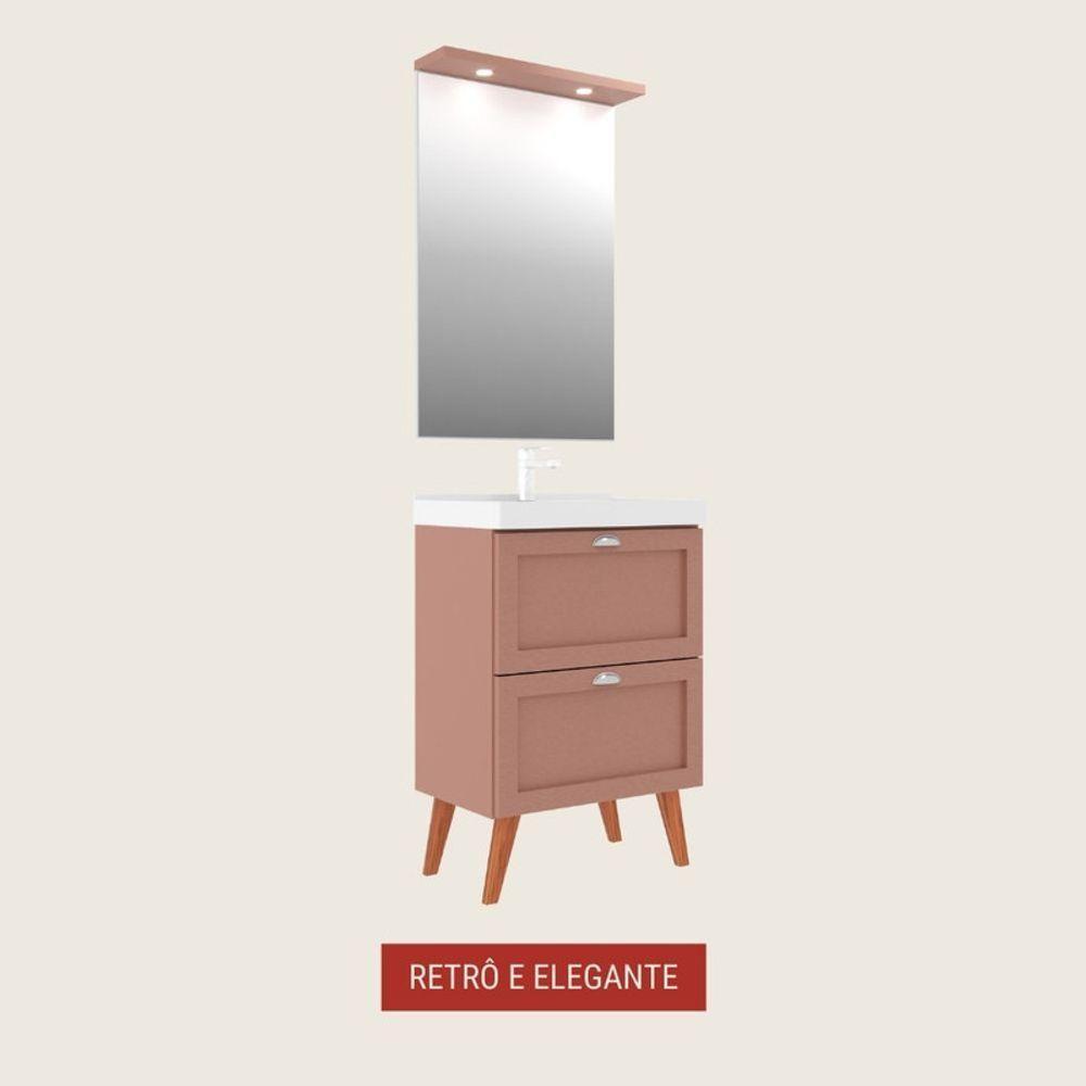 Gabinete Para Banheiro Com Cuba E Espelho Redondo 60cm Retro Mdf Branco Milano - On Móveis - 3