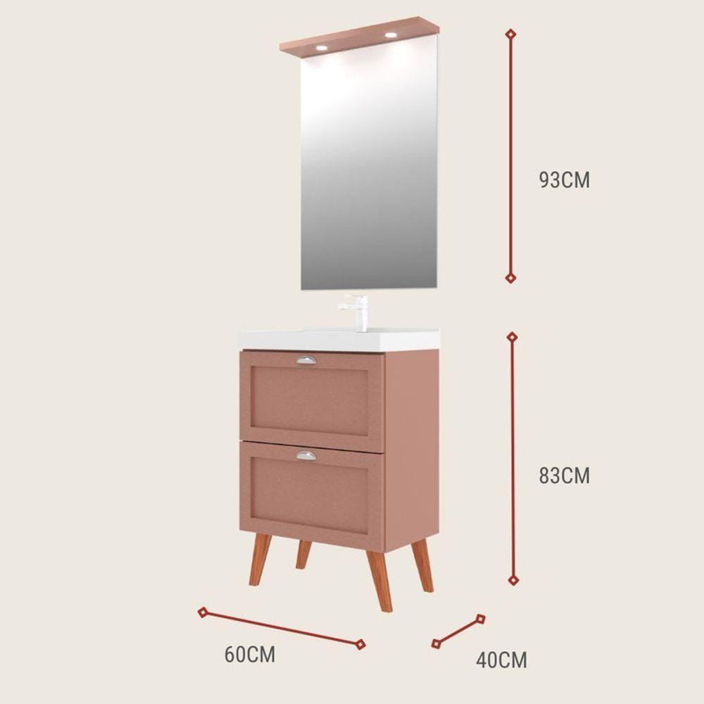 Gabinete Para Banheiro Com Cuba E Espelho Redondo 60cm Retro Mdf Branco Milano - On Móveis - 4