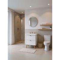 Gabinete Para Banheiro Com Cuba E Espelho Redondo 60cm Retro Mdf Branco Milano - On Móveis - 8