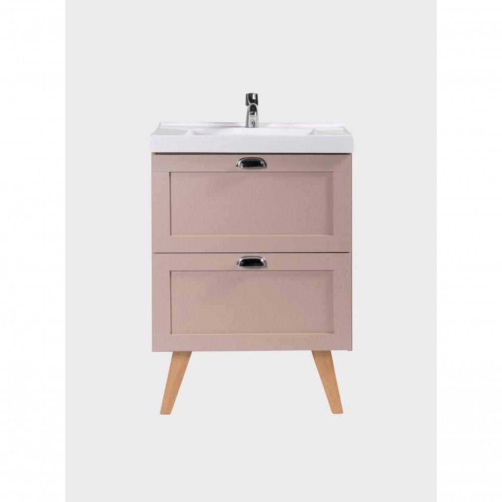 Gabinete Para Banheiro Com Cuba E Armario 60cm Retro Mdf Rosa Milano - On Móveis - 6