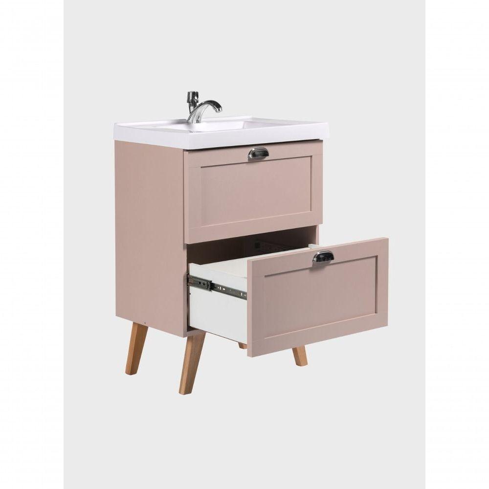 Gabinete Para Banheiro Com Cuba E Armario 60cm Retro Mdf Rosa Milano - On Móveis - 9