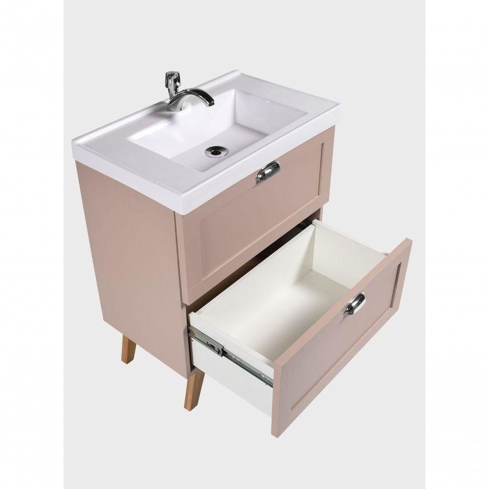 Gabinete Para Banheiro Com Cuba E Armario 60cm Retro Mdf Rosa Milano - On Móveis - 10