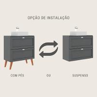 Gabinete Para Banheiro Com Tampo Cuba E Espelho 80cm Retro Mdf Grafite Milano - On Móveis - 2