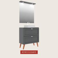 Gabinete Para Banheiro Com Tampo Cuba E Espelho 80cm Retro Mdf Grafite Milano - On Móveis - 3