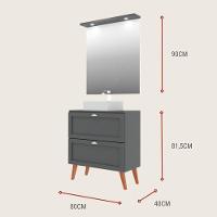 Gabinete Para Banheiro Com Tampo Cuba E Espelho 80cm Retro Mdf Grafite Milano - On Móveis