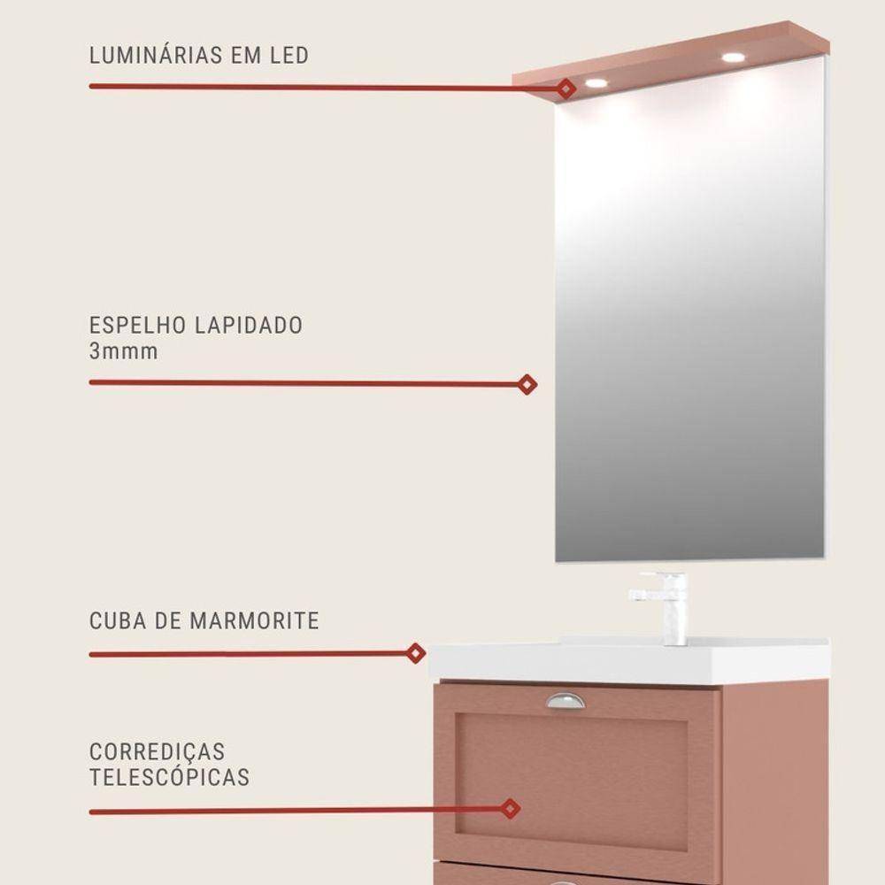 Gabinete Para Banheiro Com Cuba E Espelho Redondo 60cm Retro Mdf Grafite Milano - On Móveis - 5