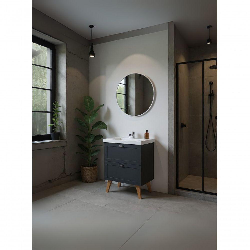 Gabinete Para Banheiro Com Cuba E Espelho Redondo 60cm Retro Mdf Grafite Milano - On Móveis - 8