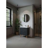 Gabinete Para Banheiro Com Cuba E Espelho Redondo 60cm Retro Mdf Grafite Milano - On Móveis - 8