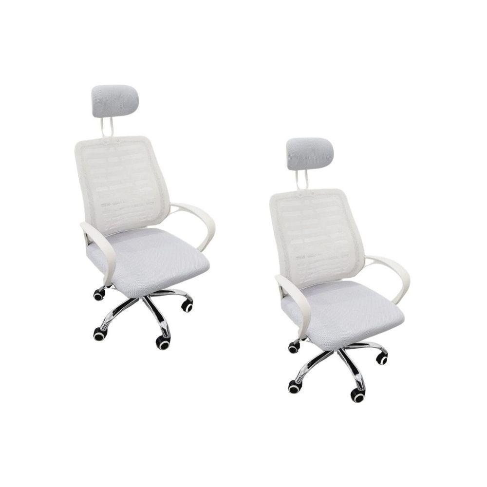 Kit 2 Cadeiras Escritório Diretor Tela Mesh Com Encosto De Cabeça Branco - 1